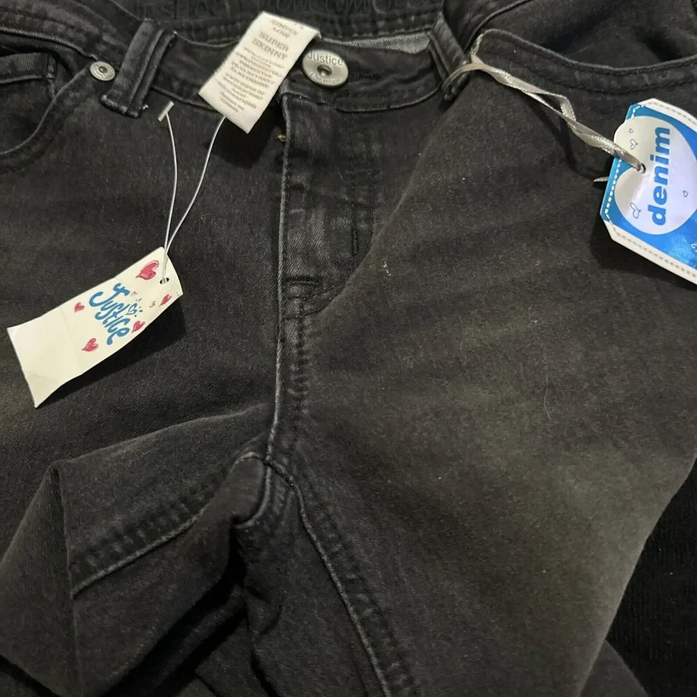 Justice‎ Sz12r Black Denim Jeans Super Skinny Girls Teens